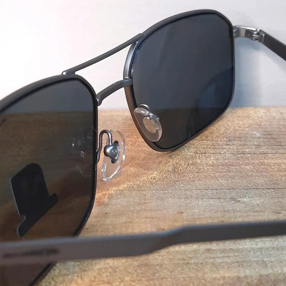 NEW Polarized Sunglasses, metal frame, Rx'able 56-16-145, dark gray lens color,